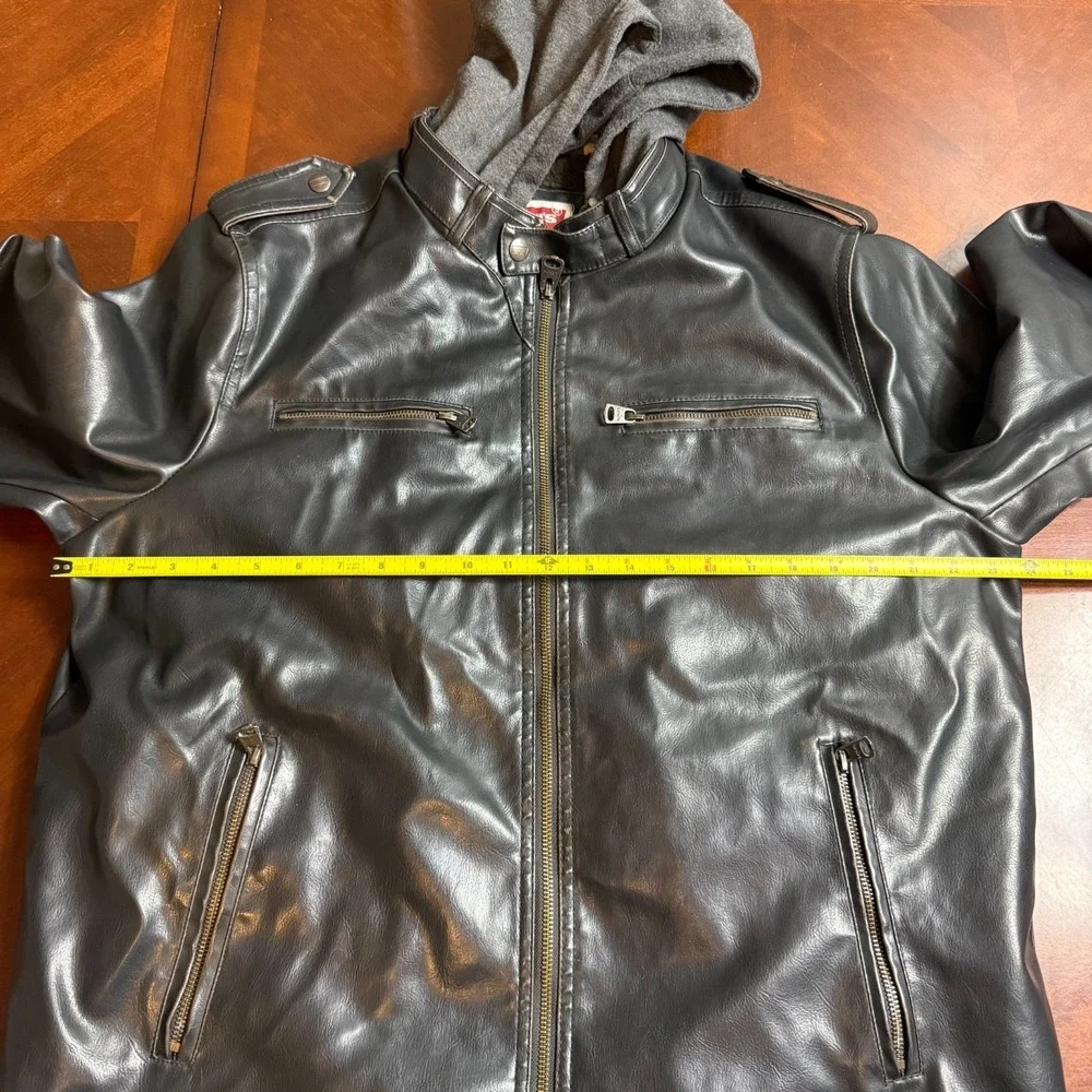 Levis Jacket Mens Faux Leather Moto Biker Sherpa Lined‎ Hooded Black L read